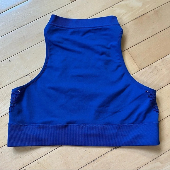 Aerie Women’s M Blue Mesh Comfort Unpadded Seamless Racerback High Neck Bralette - Picture 1 of 6